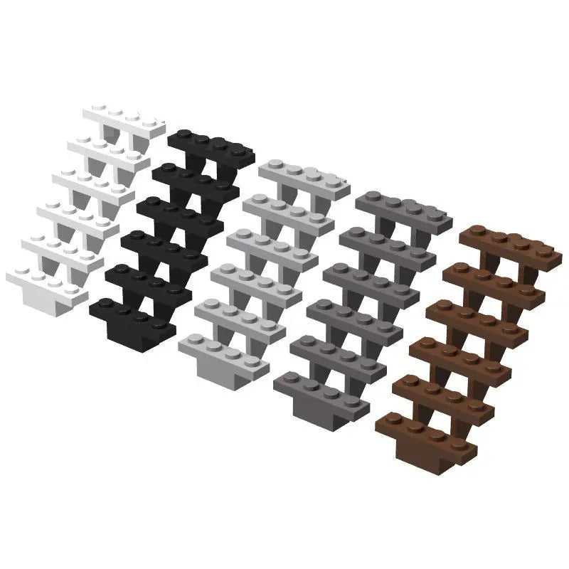 DIY Building Block Staircase 7x4x6 - MOC 30134 City Street Scene Bricks Compatible with LEGO in Black, Grey, Brown & White