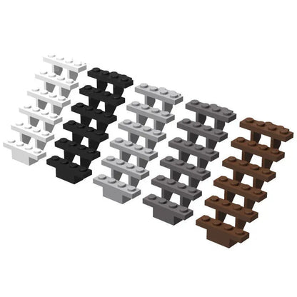 DIY Building Block Staircase 7x4x6 - MOC 30134 City Street Scene Bricks Compatible with LEGO in Black, Grey, Brown & White