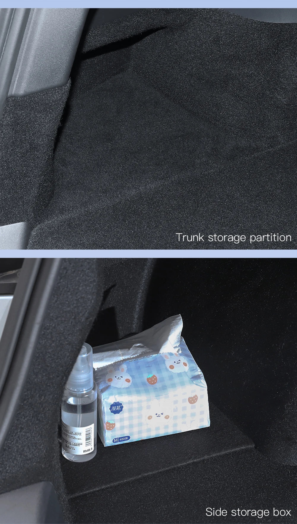 YZ Car Trunk Side Storage Box – Left & Right Organizer for Tesla Model Y Juniper 2021-2025 with Flocking Mat Cover