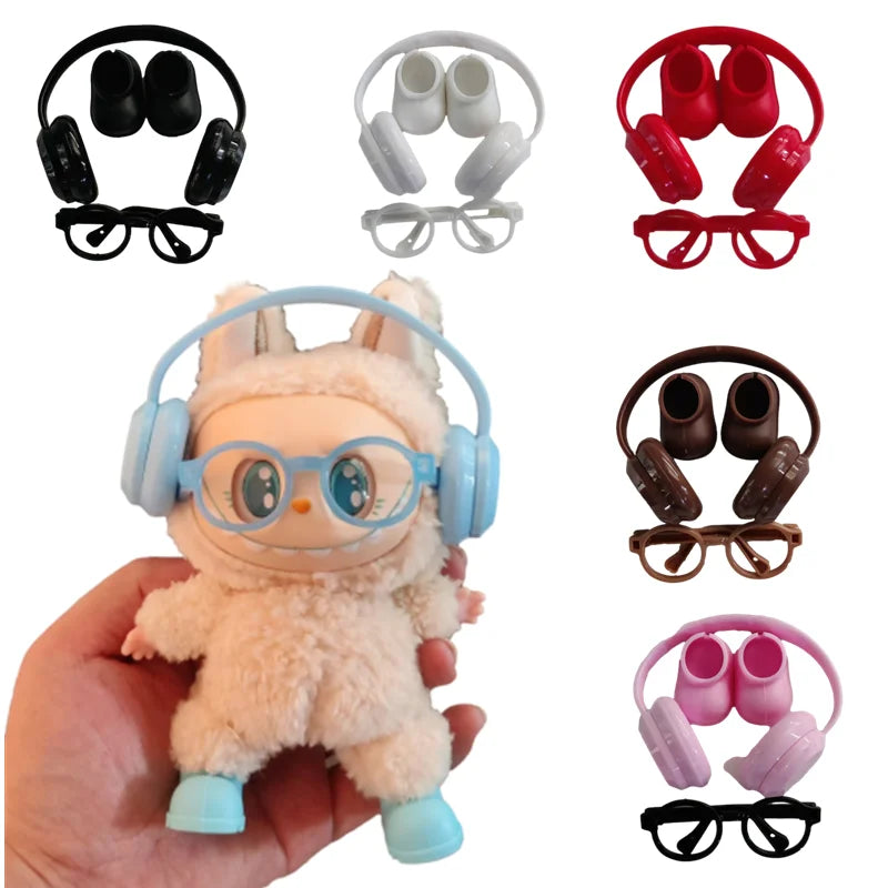 DIY Accessories for Labubu V1 V2 Shoes — Stylish Plastic Headphone Set & Plush Doll Decoration Gift (No Lenses)