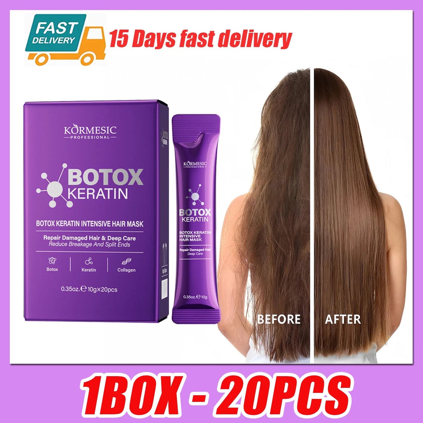 Keratin Hair Repair Mask - 5 Second Deep Moisture Treatment for Smooth Shiny Frizz-Free Hair