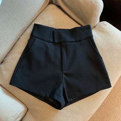 Mooyufon Black High-Waisted Shorts for Women – Harajuku A-Line Slim Fit Casual Sexy Straight Pants