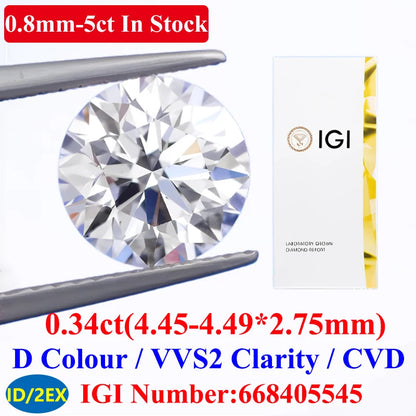 0.1–5CT Super White Lab-Grown Diamond Loose — IGI/GIA Certified, HPHT & CVD, DEFG VVS-SI, Diamond Tester Approved for Wedding Jewelry