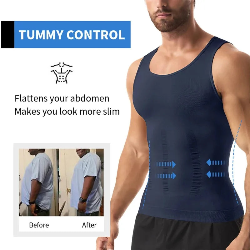 Men’s Compression Shirt Body Shaper – Slimming Vest Tight Tummy Control Tank Top Underwear for Shaping & Fitness Support