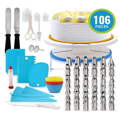 Cake Decorating Tools Kit – DIY Set with Rotating Turntable, Icing Smoother & Spatula