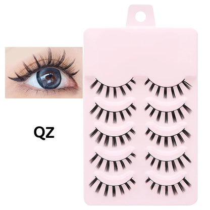 DINGSEN 5 Pairs Manga Style False Eyelashes — Soft, Natural, Long Anime Wispy Strip Lashes for Makeup