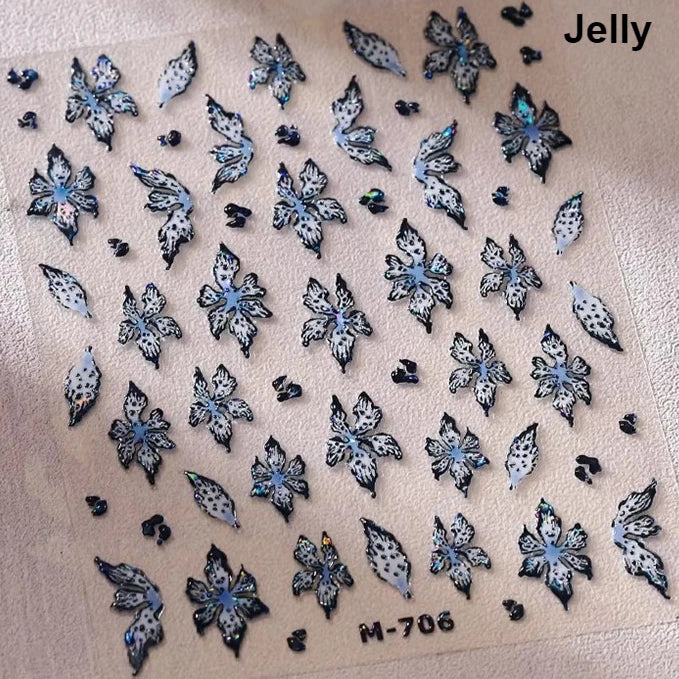 Floral Nail Art Stickers - White Rose Lily Daisy Peony Cherry Blossom & Magnolia Manicure Decals for DIY Nails