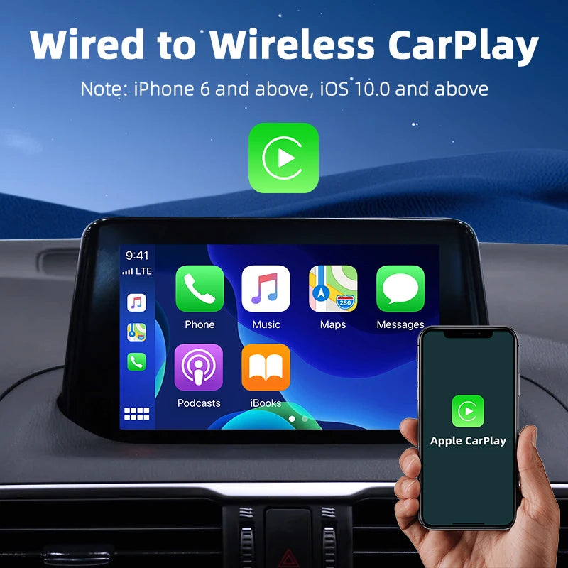 JMCQ Mini Wireless CarPlay and Android Auto Adapter - Wired to Wireless Box for Toyota, Mazda, Nissan, Suzuki, Kia, Ford, Skoda, Hyundai
