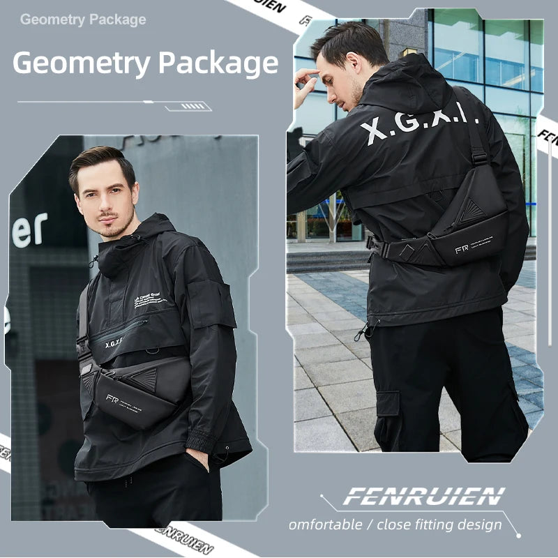 FENRUIEN Men's Waterproof USB Crossbody Bag – Multifunctional Oxford Shoulder Sling Messenger Pack for Short Travel