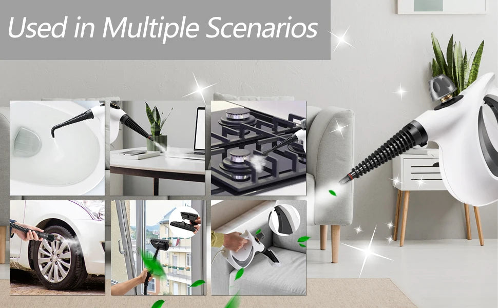 Portable Handheld Steam Cleaner – Large Capacity with 11 Piece Accessory Set for Floor, Car, Carpet & Window Cleaning