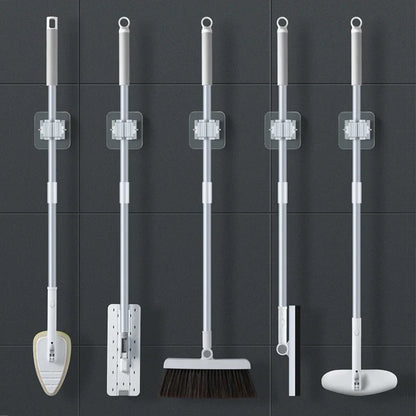 Mop Storage Rack — Wall-Mounted Suction Mop & Broom Holder, Traceless Waterproof Hanging Clip for Bathroom
