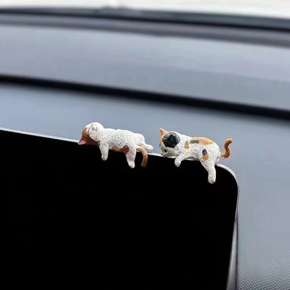 Cute Sleeping Cat Car Dashboard Ornament - Mini Cartoon Cat Decoration for Center Consoles and Navigation Screens