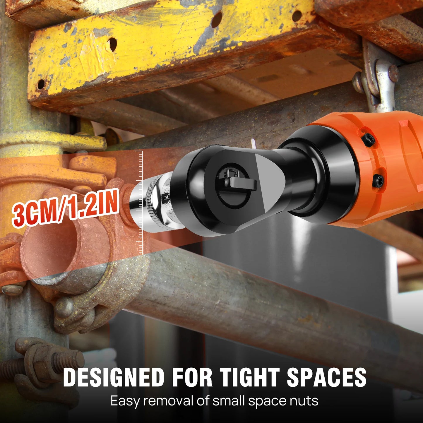 DayPlus 200NM 3/8" Cordless Electric Ratchet Wrench | 90° Angle 12V Power Tool with 2 Batteries, Charger & 7 Sockets
