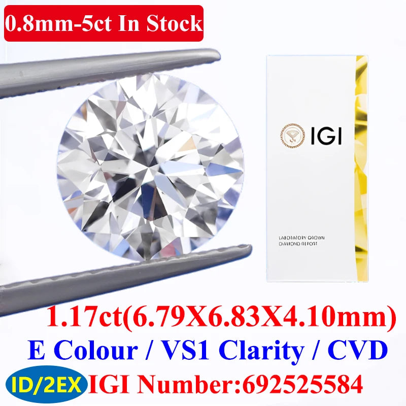 0.1–5CT Super White Lab-Grown Diamond Loose — IGI/GIA Certified, HPHT & CVD, DEFG VVS-SI, Diamond Tester Approved for Wedding Jewelry