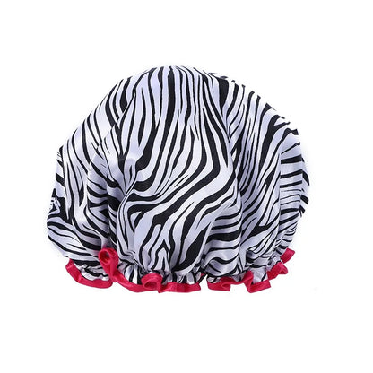 Waterproof Leopard Shower Cap - Double Layer Reusable Hair Cover with Elastic Fit