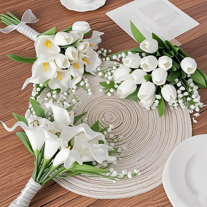 5PCS White Artificial Calla Lily Flowers – Silk Tulip Bouquet for Wedding, Home Decor & DIY Crafts