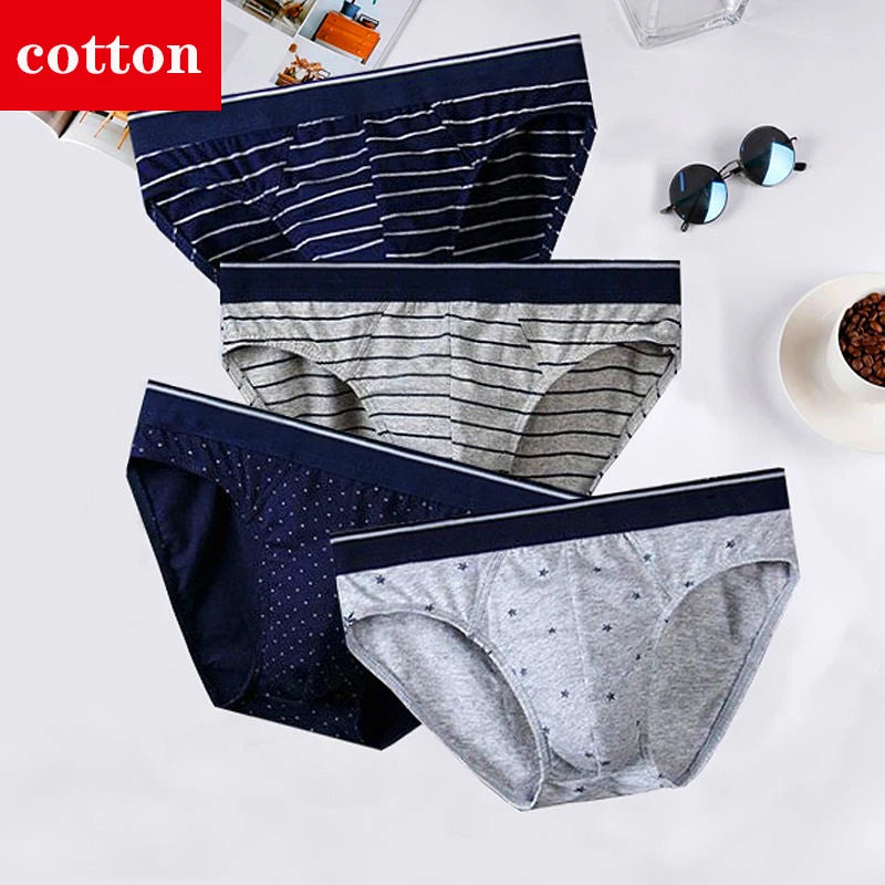 4-Pack Men's Cotton Briefs - Breathable Printed Underwear with Comfortable Fit & Stylish Design