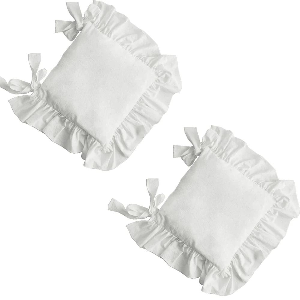 Ruffled Dining Chair Pads - Vintage Seat Cushion Covers with Ties Non-Slip Kitchen Farmhouse Decor