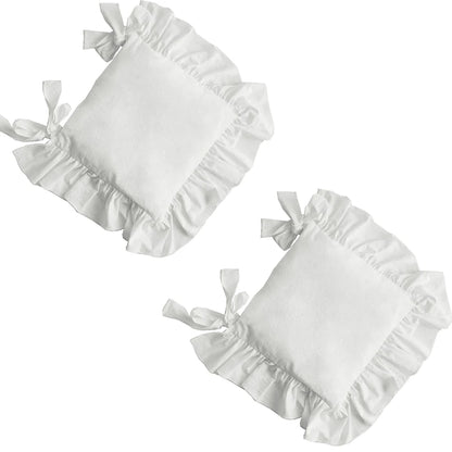 Ruffled Dining Chair Pads - Vintage Seat Cushion Covers with Ties Non-Slip Kitchen Farmhouse Decor