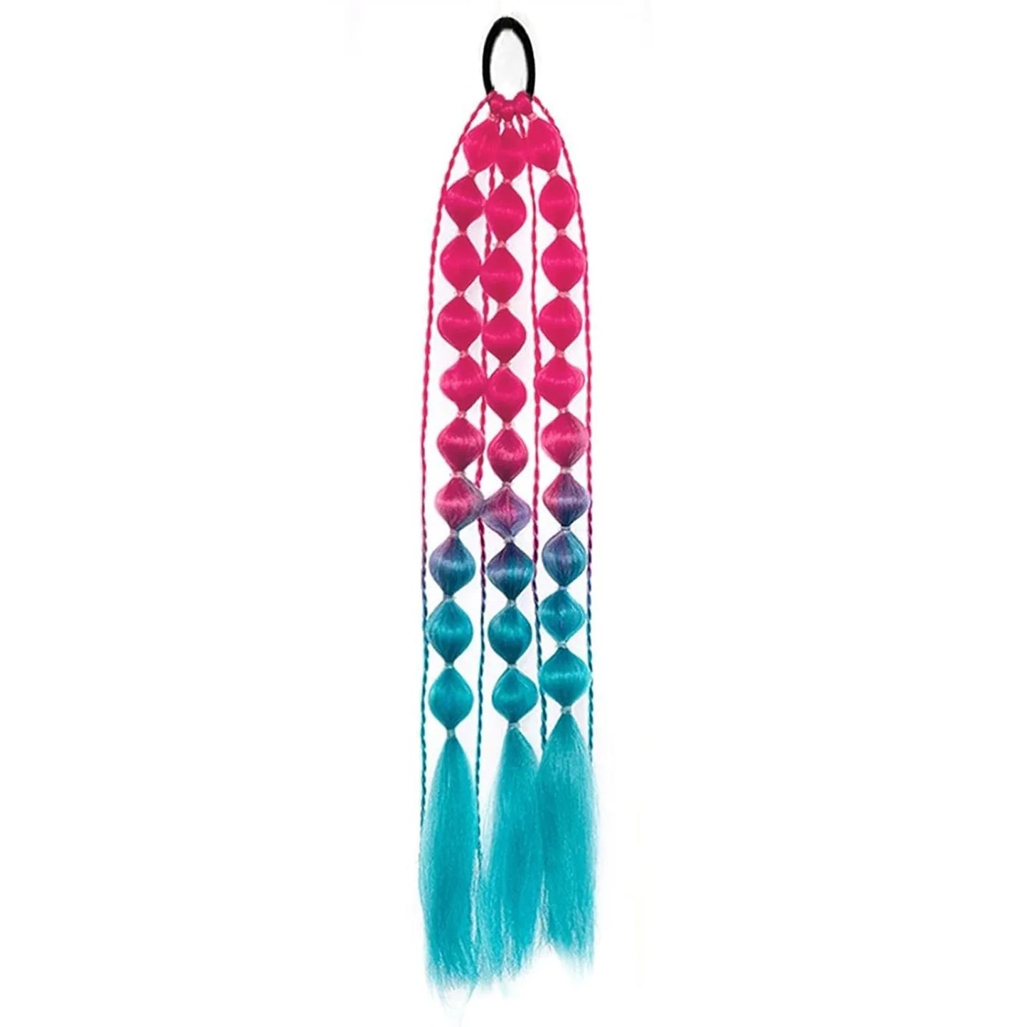 Colorful Bubble Braid Ponytail Extension – Long Lantern Braided Synthetic Hairpiece with Tie