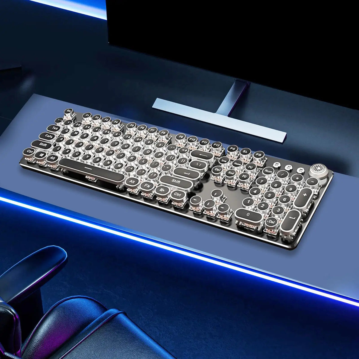Steampunk Mechanical Gaming Keyboard - 104-Key Wired USB Keyboard with Black Switches & Round Retro Keycaps for PC & Office