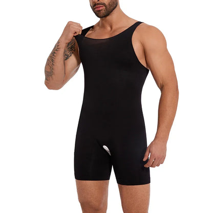 Men’s Sleeveless Bodysuit Shaper — Full Body Compression Undershirt, Tummy Control Slimming Vest Shapewear