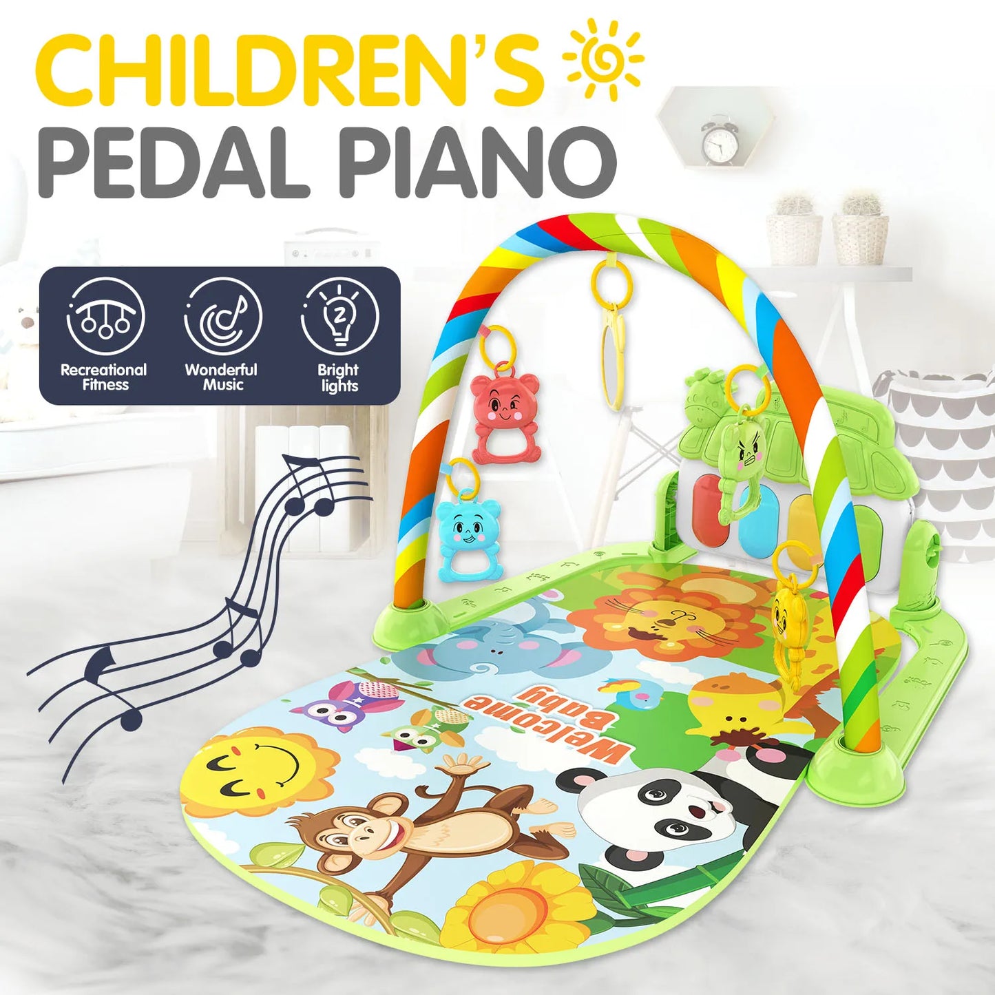 Children’s Pedal Piano — Early Education Music Toy with Light-Up Crawling Mat for Baby Music & Fitness
