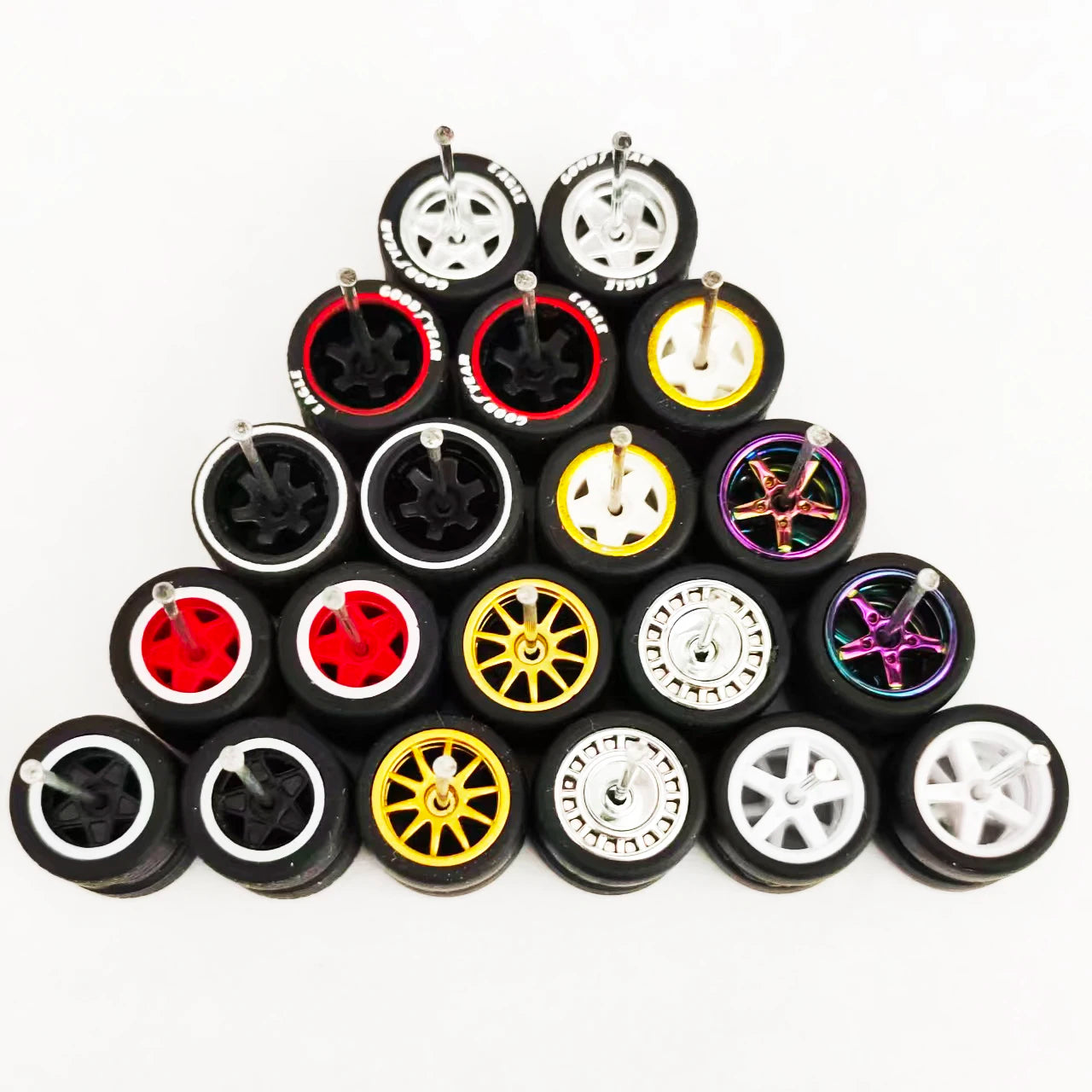 1:64 Alloy Car Wheels & Rubber Tires Set - Replacement Axles for Hot Wheels, Matchbox & Model Cars