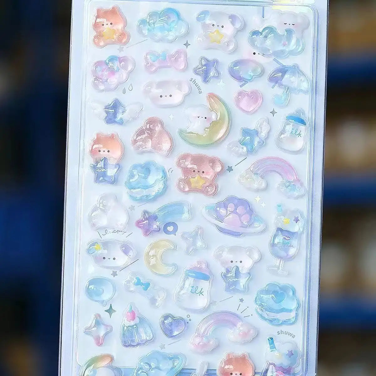 Kawaii 3D Jelly Resin Stickers - Cute Sparkling Transparent Cartoon Decals for Scrapbooking and DIY Decor