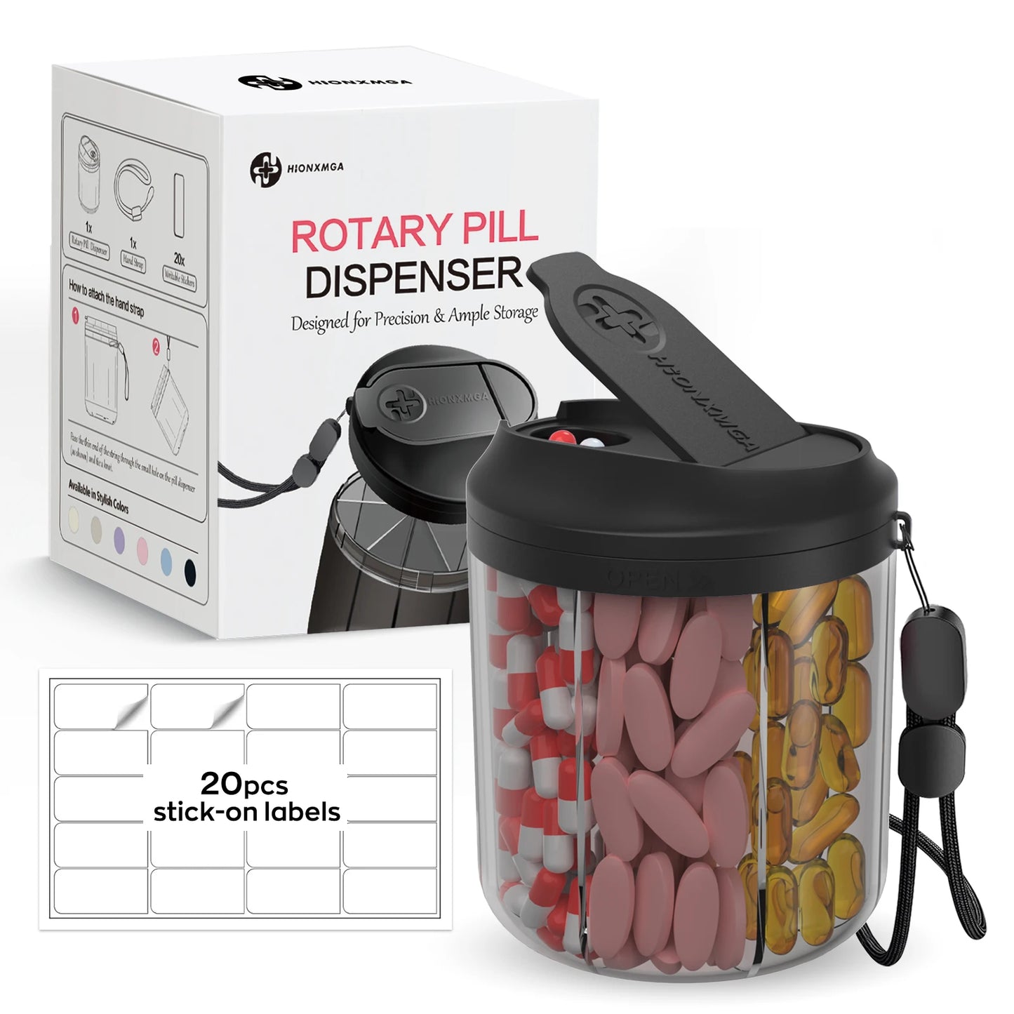 Weekly 7-Compartment Pill Organizer – Portable Travel Pill Case with Anti-Mix Design & 20 Labels