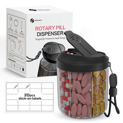 Weekly 7-Compartment Pill Organizer – Portable Travel Pill Case with Anti-Mix Design & 20 Labels