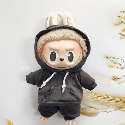 17cm Labubu Doll Outfit Set – Black Hoodie Sweatshirt & Pants, DIY Gift for Dolls