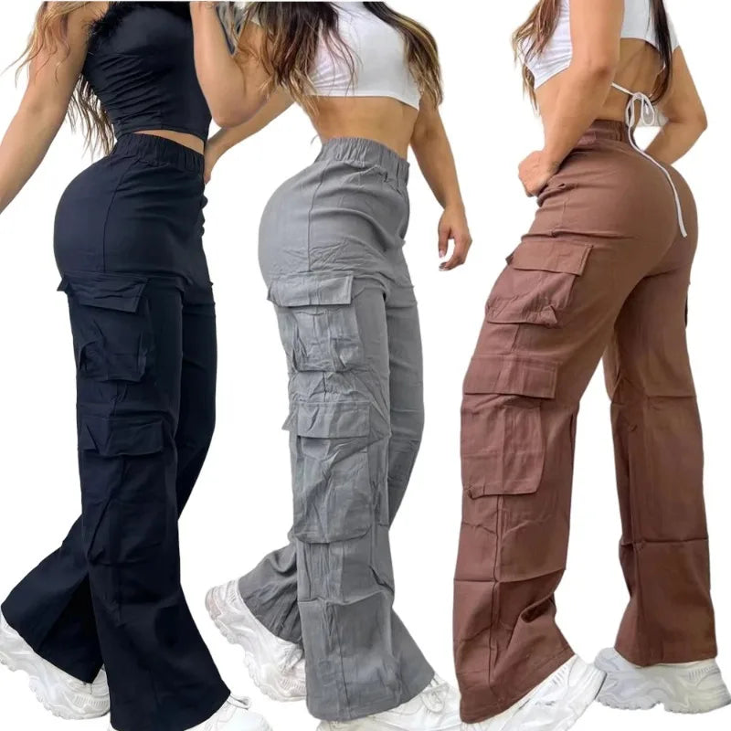 Women’s Straight Cargo Pants – High Waist Baggy Trousers, Wide Leg Y2K Streetwear with Pockets, Casual Vintage Fashion