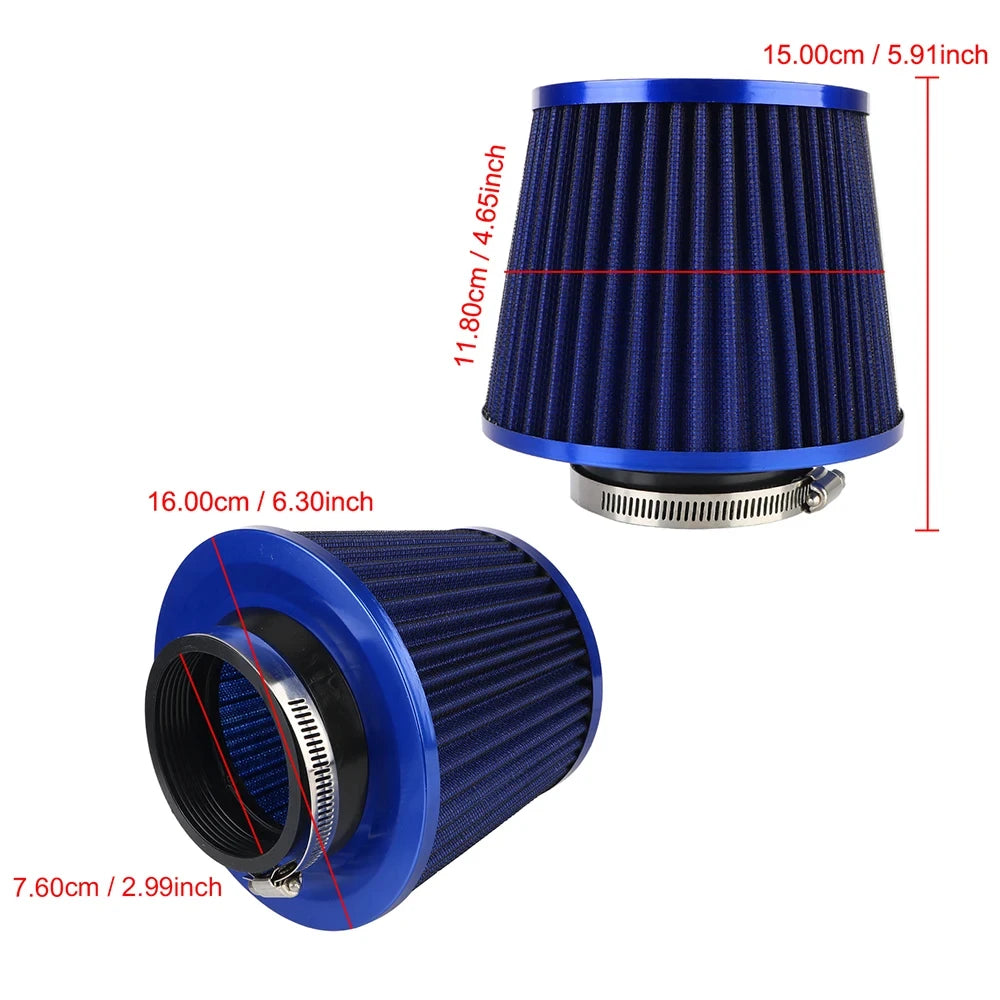 76MM 3-Inch Car Air Filter — High-Flow Mesh Cone Intake Kit, Engine Vent Protector, Universal Auto Replacement Accessory