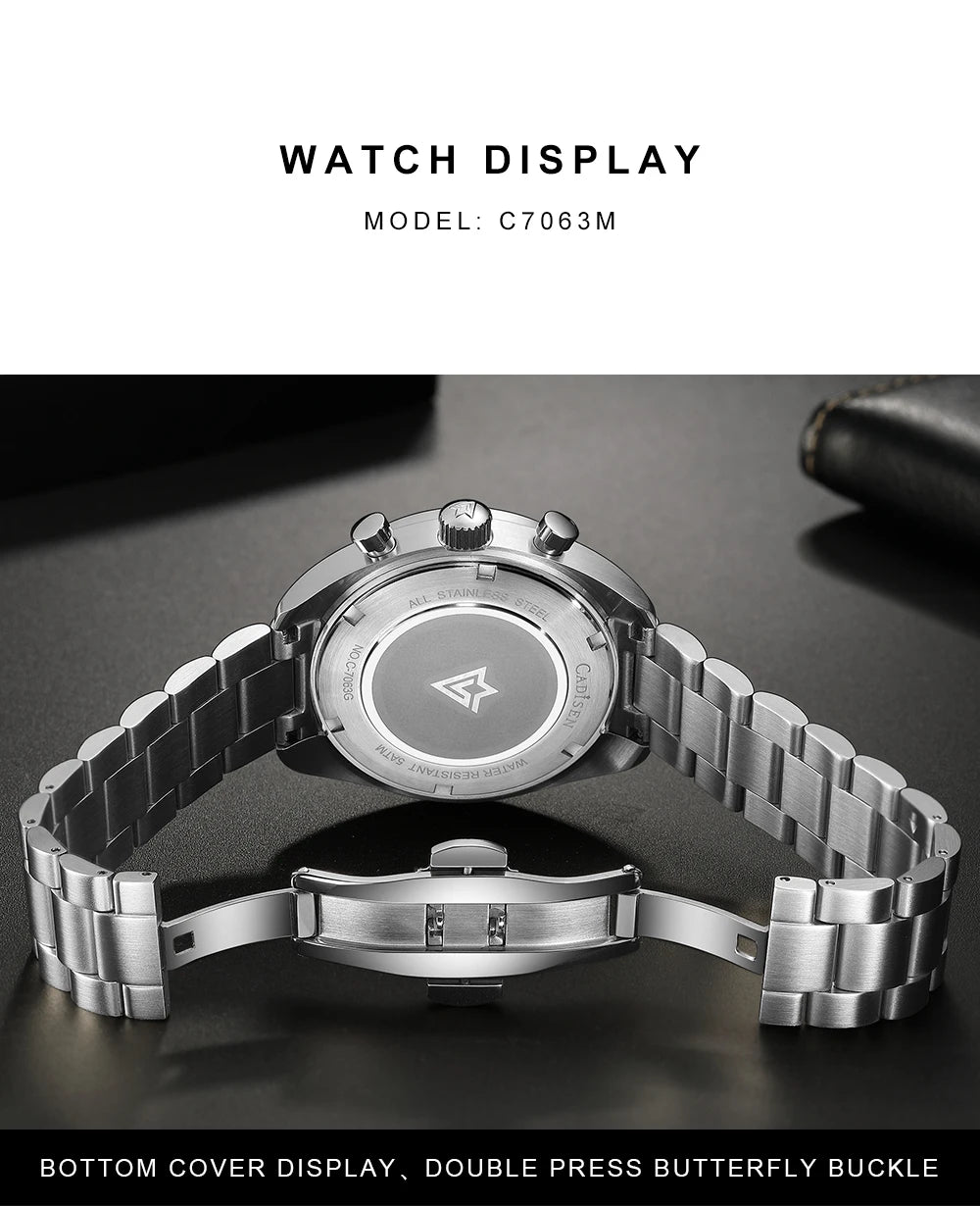 CADISEN 2024 Men’s Quartz Business Watch — VD53 Luxury Chronograph Timepiece for Men