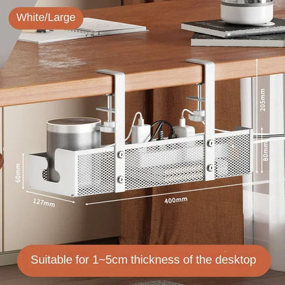 Desk Cord Storage Rack | No Drill Under Desk Cable Organizer | Metal Mesh High Load-Bearing Wire Holder