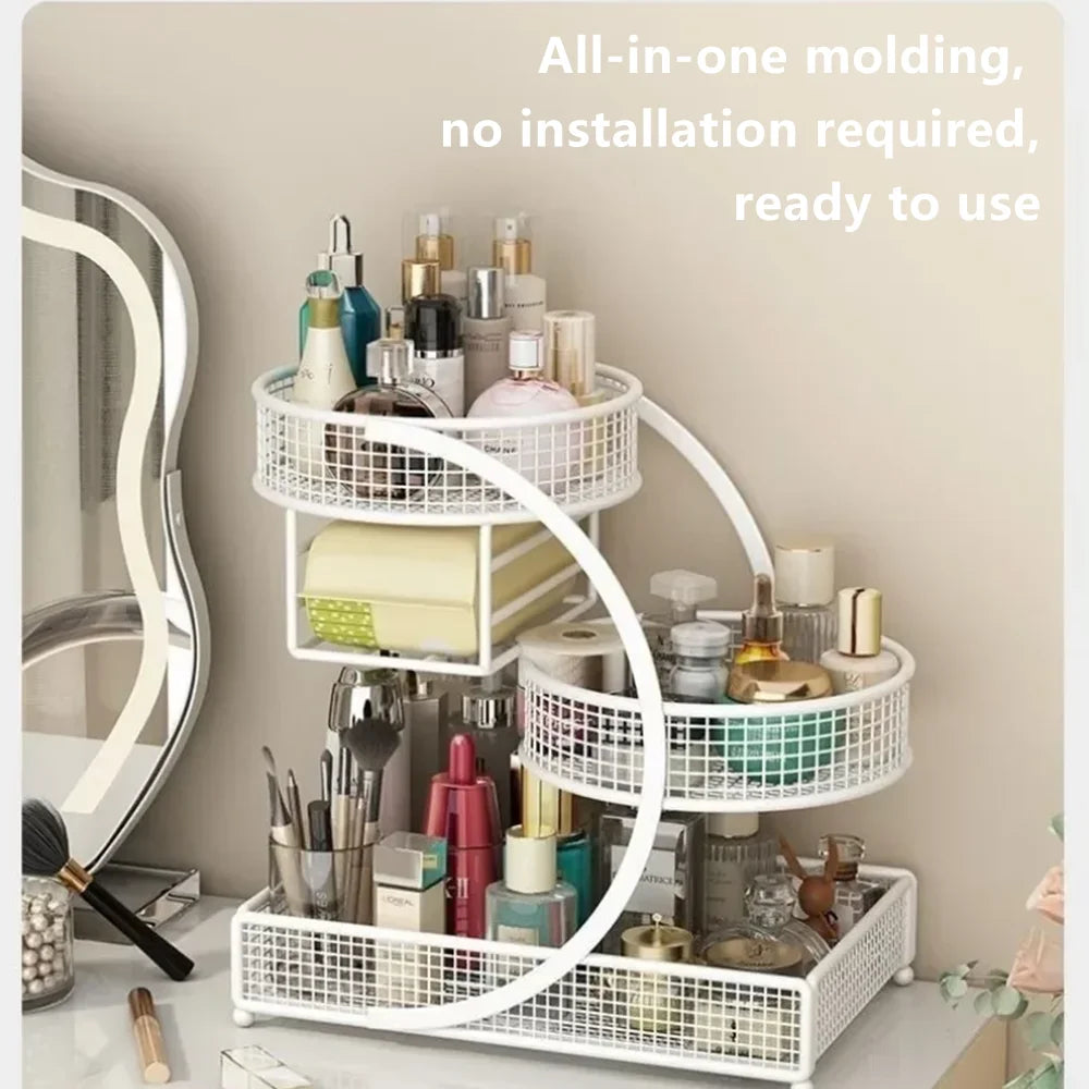 Metal Makeup Storage Rack – Multi-Layer Cosmetic & Skincare Organizer, Lightweight No-Installation Dresser Box for Home