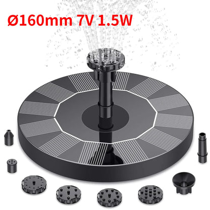 Outdoor Solar Fountain Pump Kit – 1W/1.5W/2.5W Garden Pond Water Feature with 6 Nozzles for Decorative Landscape Use