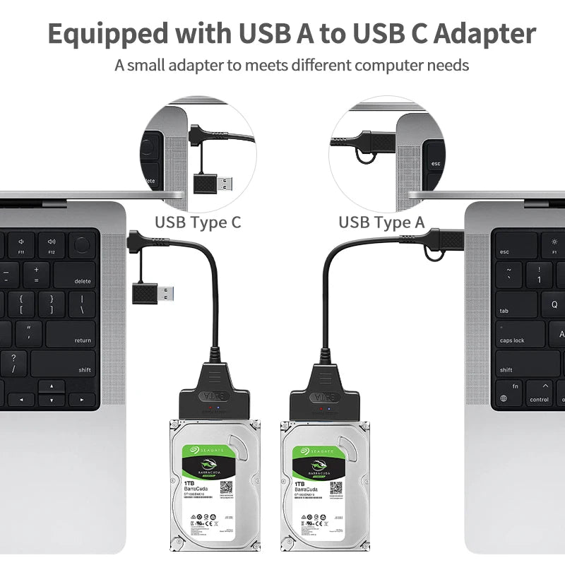 USB 3.1/2.0 SATA to USB Cable – USB 3.0 to SATA III Hard Disk Adapter, Compatible with 2.5-inch HDD and SSD, UASP Support