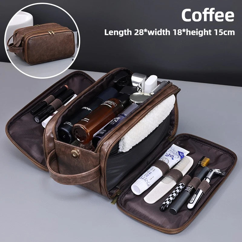 Multi-Pocket Waterproof PU Toiletry Bag – Hanging Travel Makeup & Cosmetic Organizer for Men & Women Essentials Wash Bag