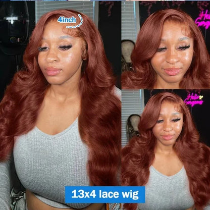 HD 13x4 Reddish Brown Lace Front Wig – Glueless Brazilian Body Wave Human Hair Wig, Red Brown Lace Frontal