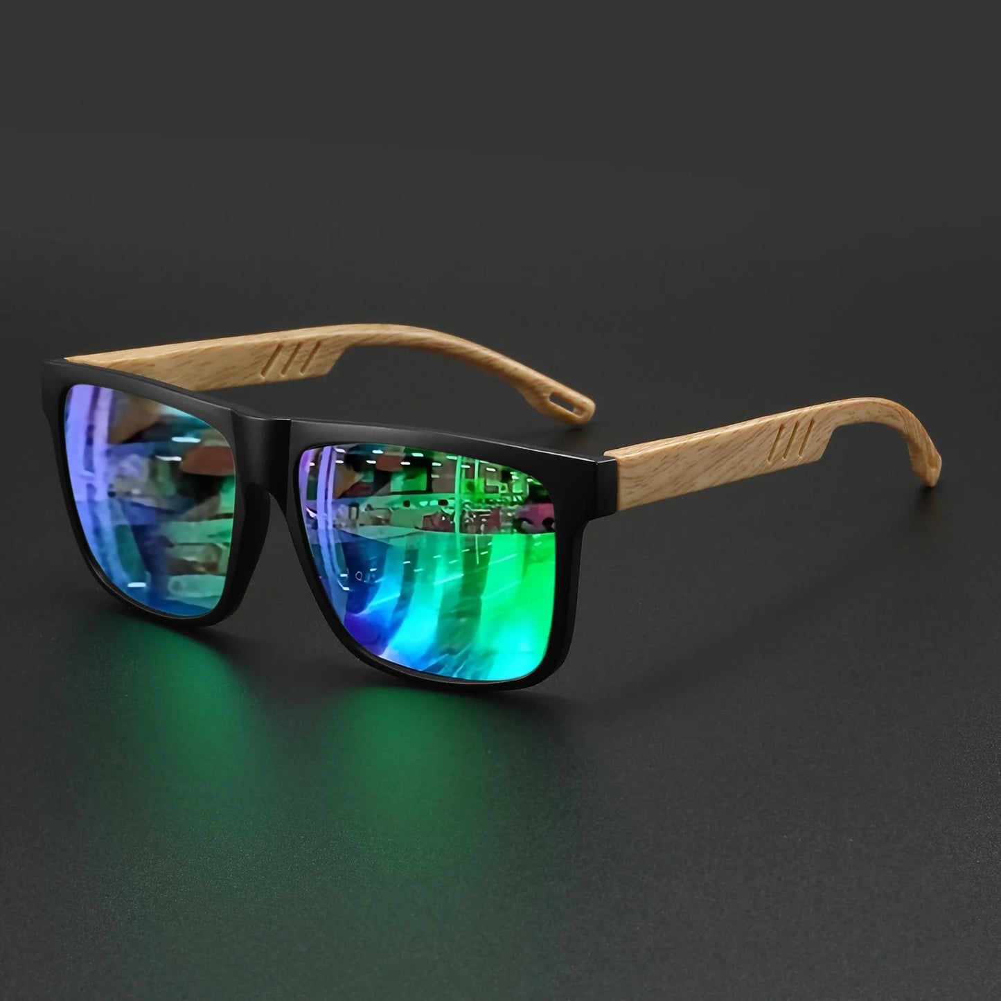 Wood Grain Square Sunglasses - UV400 Unisex Fashion Eyewear for Driving, Hiking & Travel