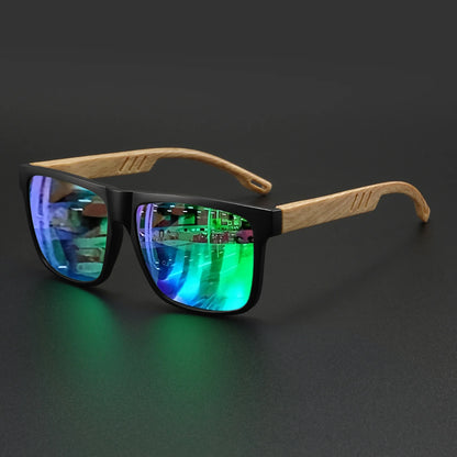Wood Grain Square Sunglasses - UV400 Unisex Fashion Eyewear for Driving, Hiking & Travel
