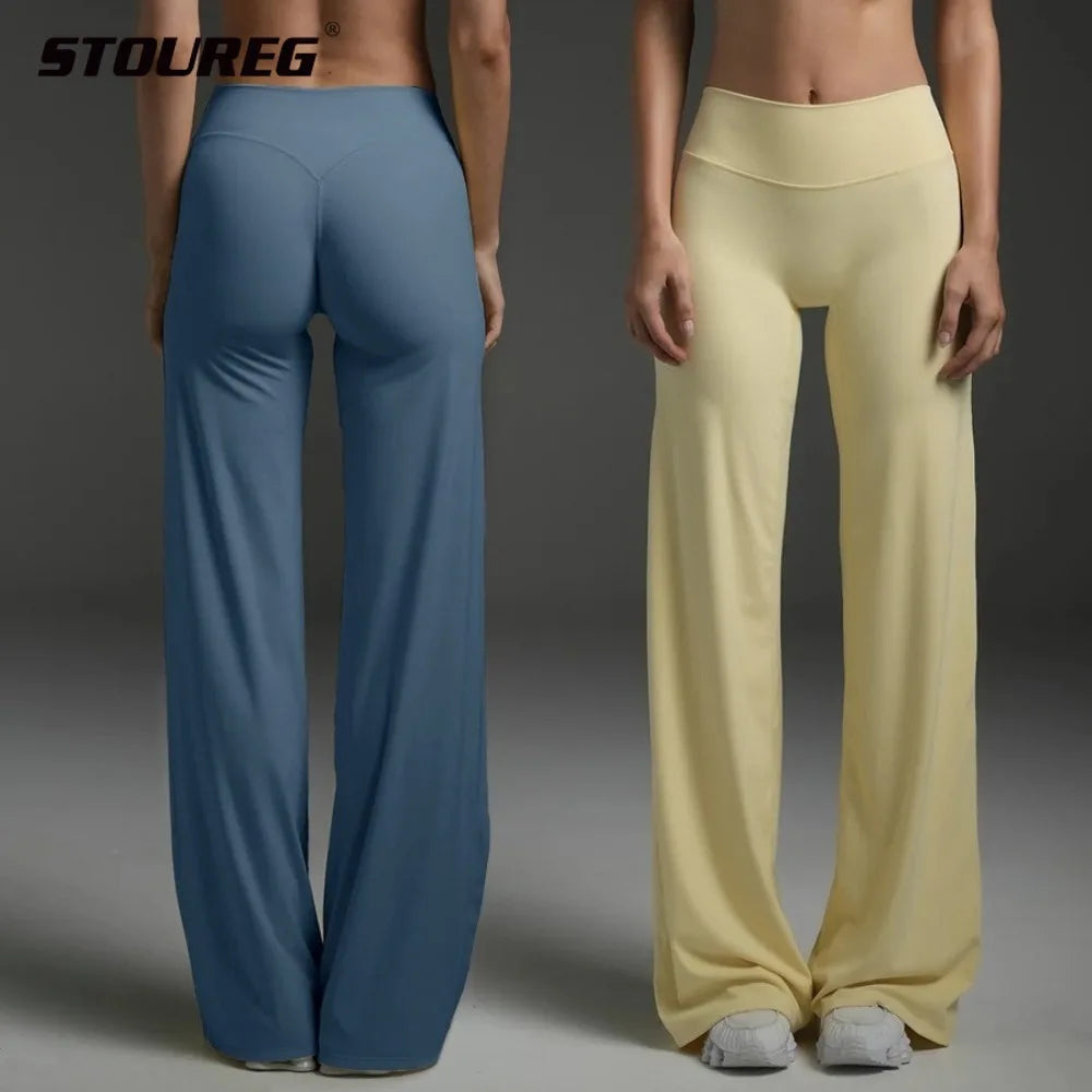 Women's Straight Leg Yoga Pants - Mid-Waist Naked-Feel Pilates & Running Trousers