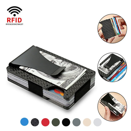 RFID Carbon Fiber Metal Wallet for Men – Slim Minimalist Card Holder, Thin Small Money Clip Purse