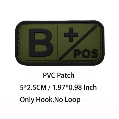 PVC Blood Type Hook Patch - A B AB O Positive Negative Military Tactical Badge for Backpack & Outdoor Gear