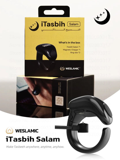 Weslamic Smart Tasbeeh Zikr Ring – Digital Islamic Tally Counter with Prayer Reminder, Magnetic Charging & Waterproof
