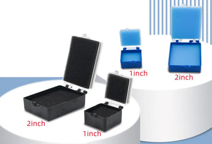 100PCS Dental Implant Storage Box – 1inch & 2inch Plastic Denture Box with Sponge, Blue, Black, White, for Dentistry & Laboratory