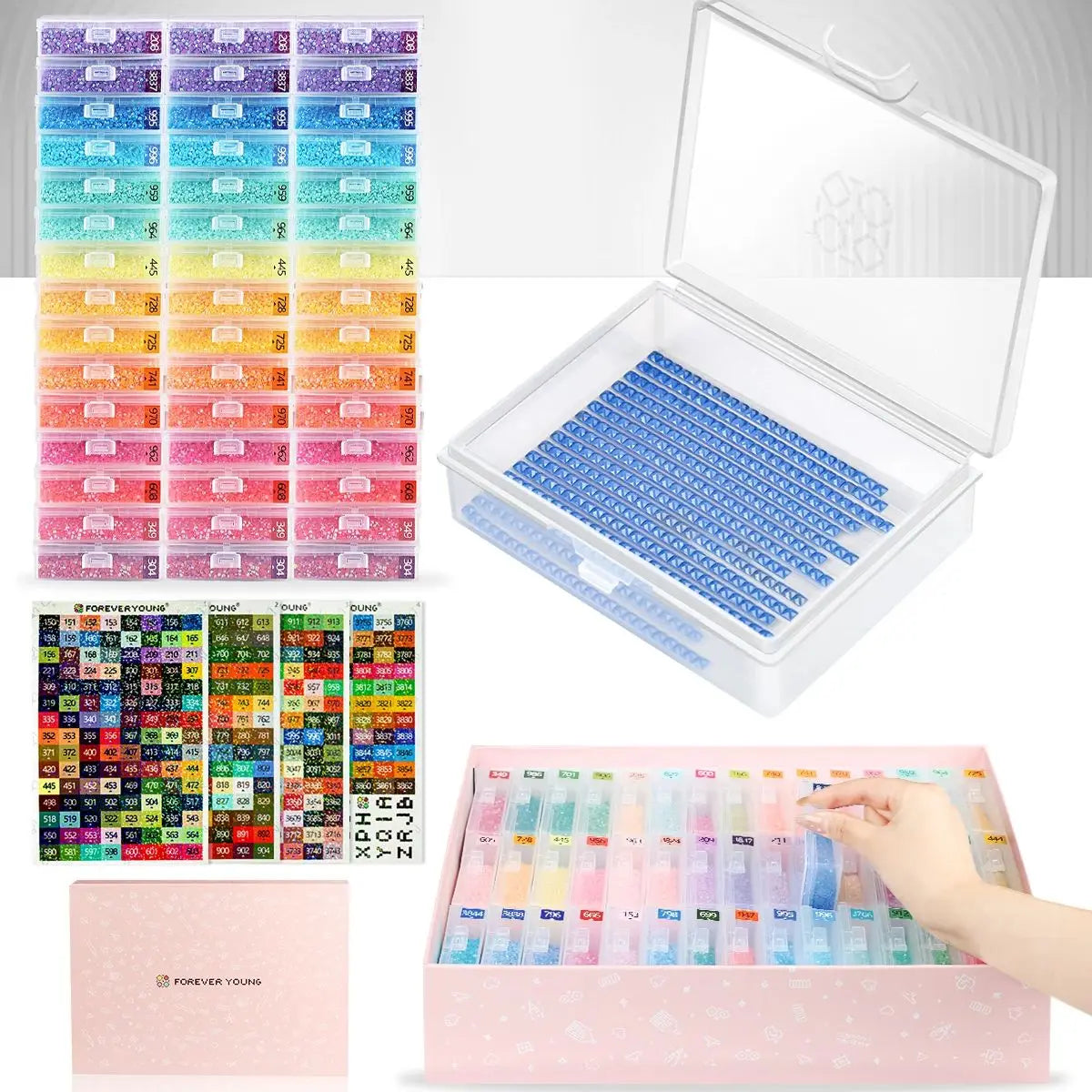 45pcs Diamond Painting Accessories – 2 in 1 Storage Trays with Lids & Bead Organizer
