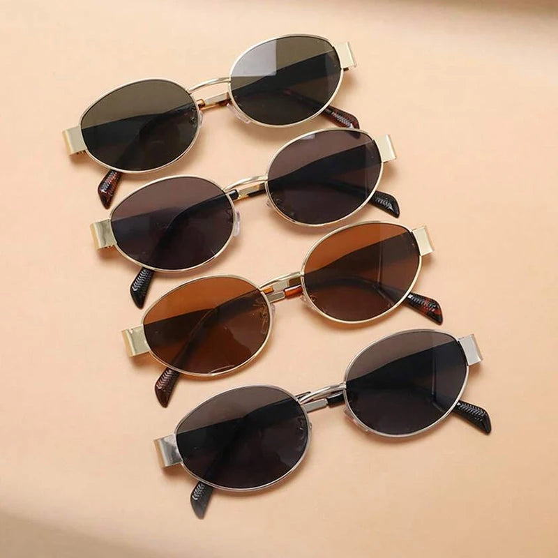 4PCS Oval Metal Fashion Sunglasses - Small Round Personality Beach Eyewear Accessories for Women